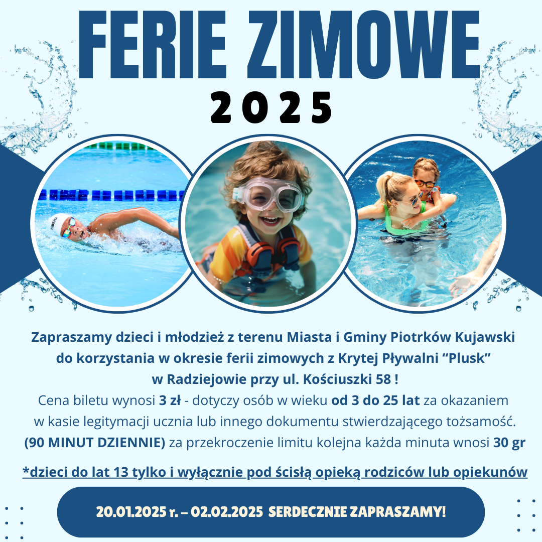 Ferie zimowe 2025 z Krytą Pływalnią “Plusk” w Radziejowie